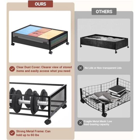 2-Pack Under Bed Storage with Wheels - Fulpower Rolling Underbed Organizer - Picture 4 of 7